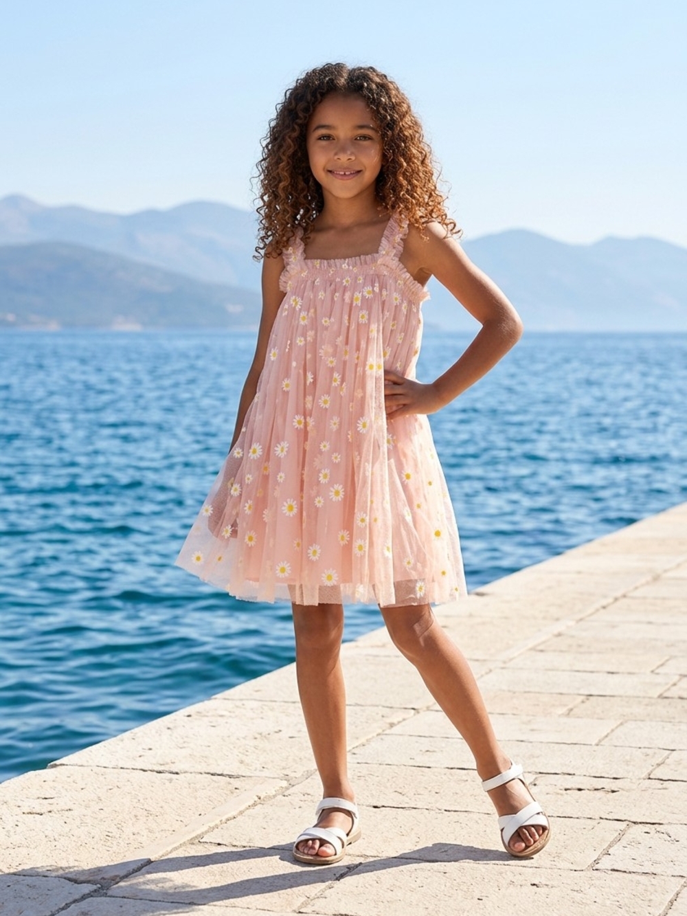 Lola + The Boys Pink Daisy Tulle Sundress